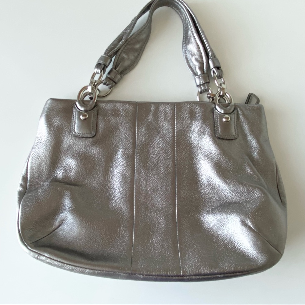 COACH Kristen leather zip top tote. Gunmetal/silver, metallic - Picture 3 of 15
